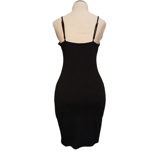 Haute Monde Dress Gold Zip Front Bodycon Size M Black V-Neck Spaghetti Straps - Picture 5 of 16